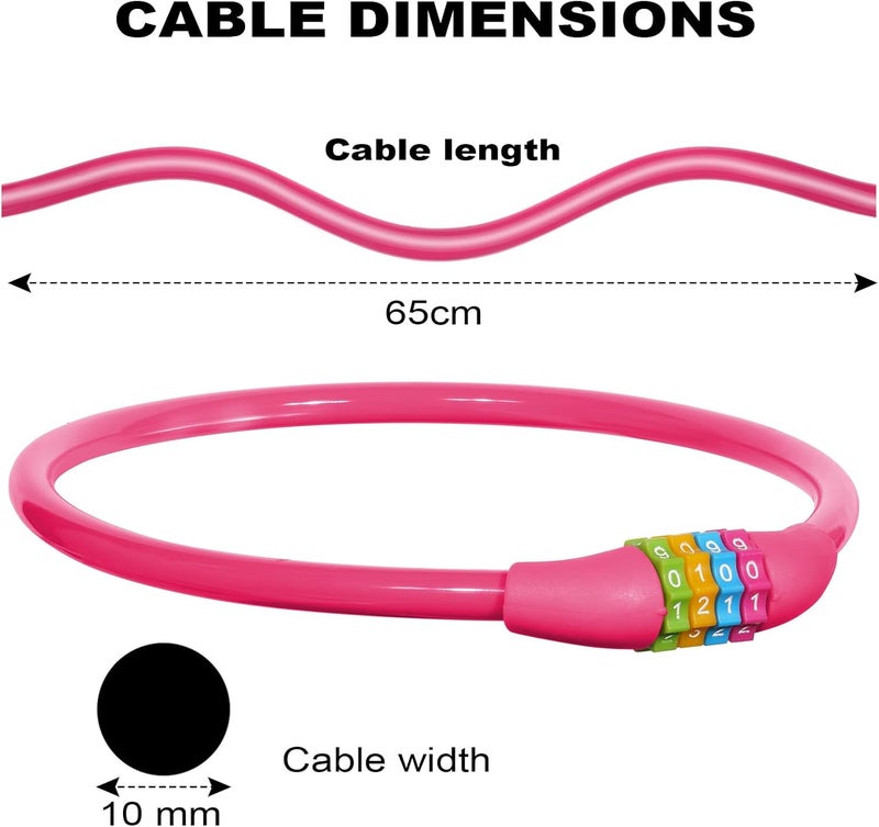 Ainiv 25 Inch Bike Lock Cable, Portable Anti Theft 4 Digits Codes Cable Locks, Resettable Combinations Coiling Bicycle Lock for Bike, Motorbike, Scooter, Skateboard, Gate, Fence (Rose Red) - Image 2